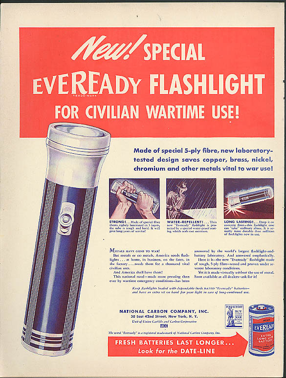 Image for New! Special Eveready Flashlight for civilian wartime use! Ad 1942